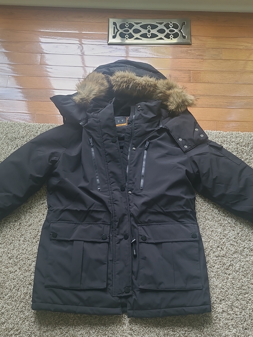 Women’s Black Fur-Trim Parka Jacket Battery Heat! Nbw